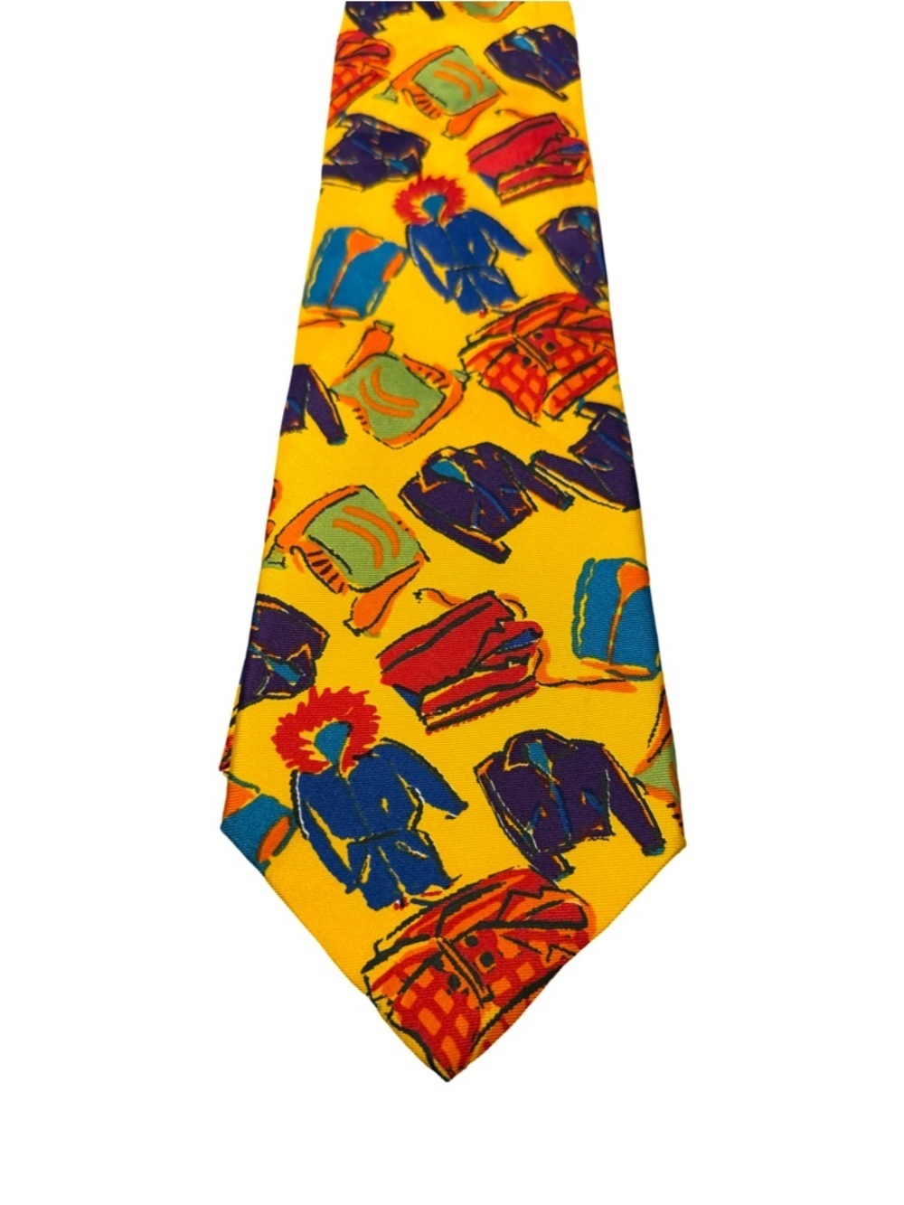 Vintage GAP 100% Italian Silk Tie Yellow Abstract Clothing Print Novelty 57” XL - Picture 2 of 4